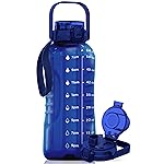 AQUAFIT 64 oz Water Bottle with Time Marker - 2in1 Straw & Chug Lid - BPA Free Big Water Bottle with Straw - Gym Water Bottle with Strap - Water Jug (64 Ounces, Blue)