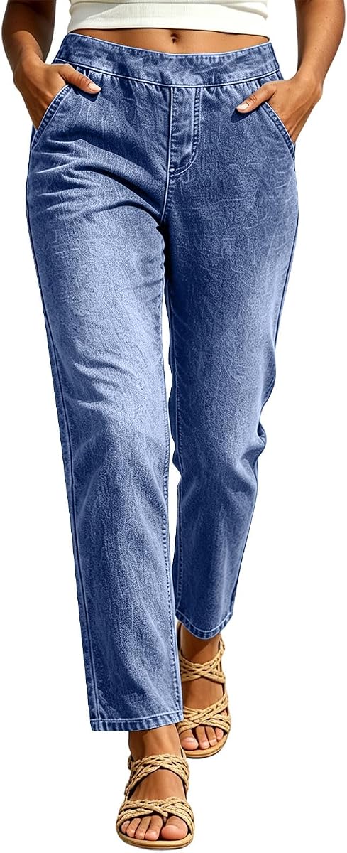 Women's Denim Pants Straight Leg Casual Jeans with Pockets