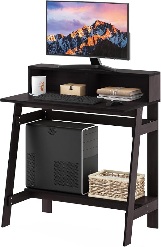 Furinno Simplistic A Frame Computer Desk, Dark Walnut | with Monitor Stand, A Frame Computer Desk, Office Desk, for Home Office, Bedroom, Study Room, Dorm