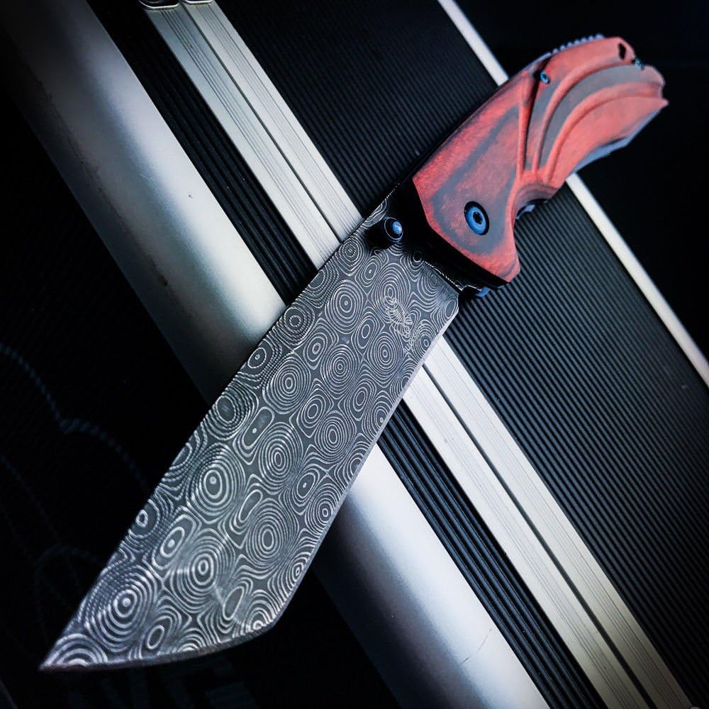 9" Spring Assisted Open Folding Pocket Knife Katana Tanto Japanese Damascus New