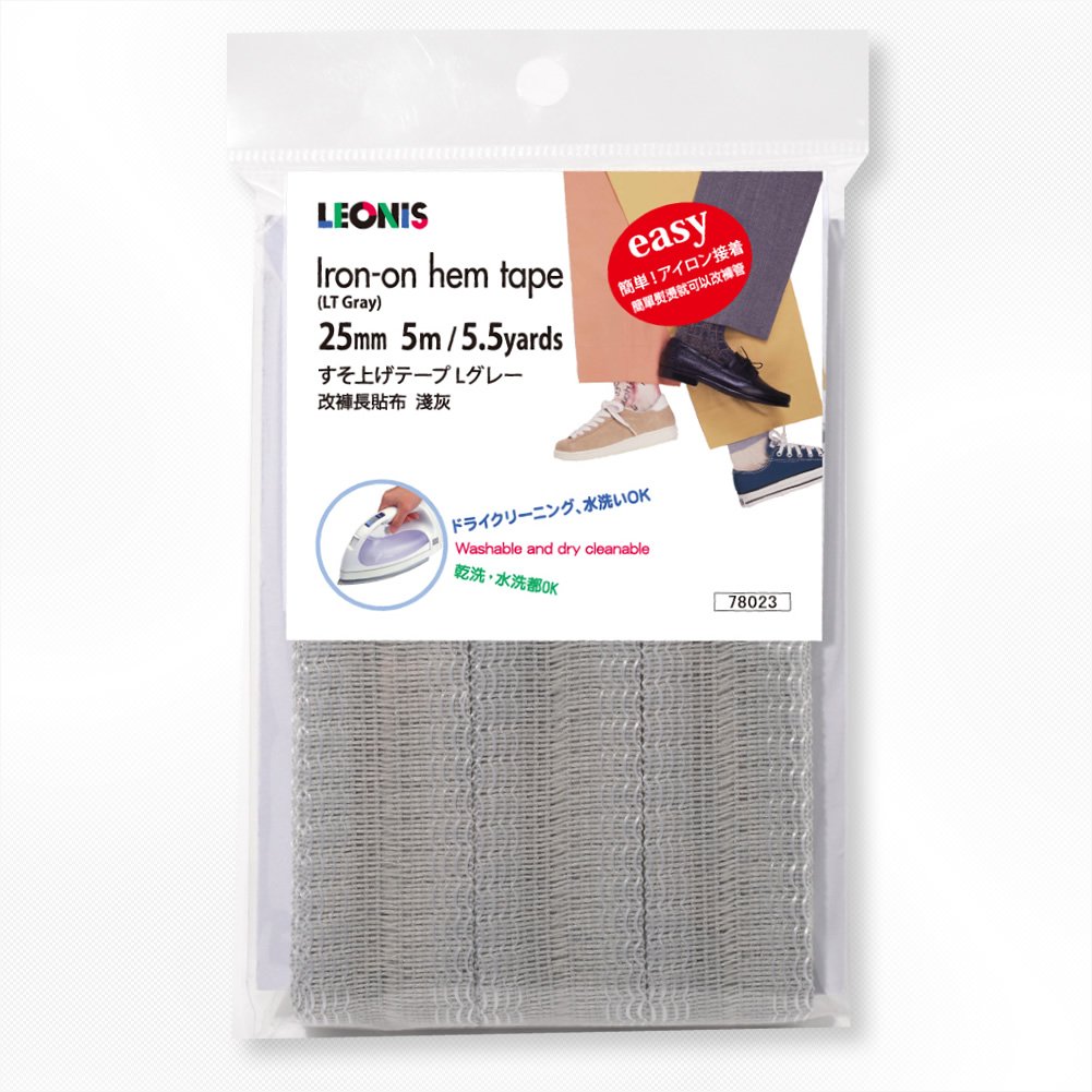 LEONIS Polyester Iron-On Hem Clothing Tape 1inch x 5.5yd (25mm x 5m) Light Gray [ 78023 ]