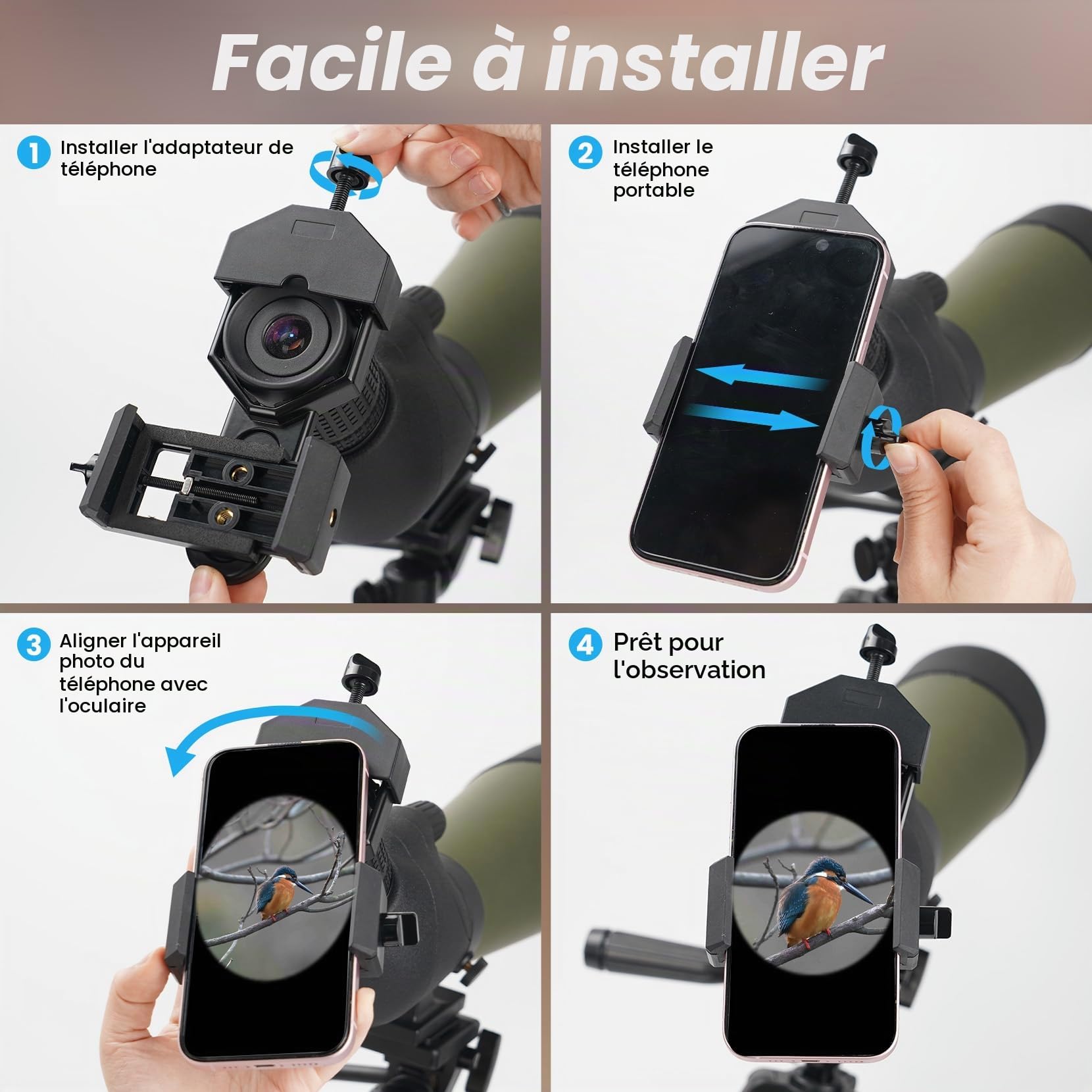 Gosky Support Universel pour téléphone Portable Compatible avec Jumelles, Jumelles monoculaires, télescopes et microscopes pour Presque Tous Les Smartphones