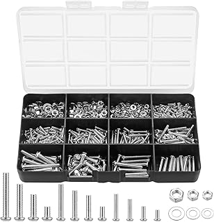 600 Pcs Machine Screws Bolts and Nuts and Washers, Pan Head Screws Bolts and Hex Nuts Washers, Round Head Cross Head Slotted Screws Nuts and Bolts with Washers Assortment Kit