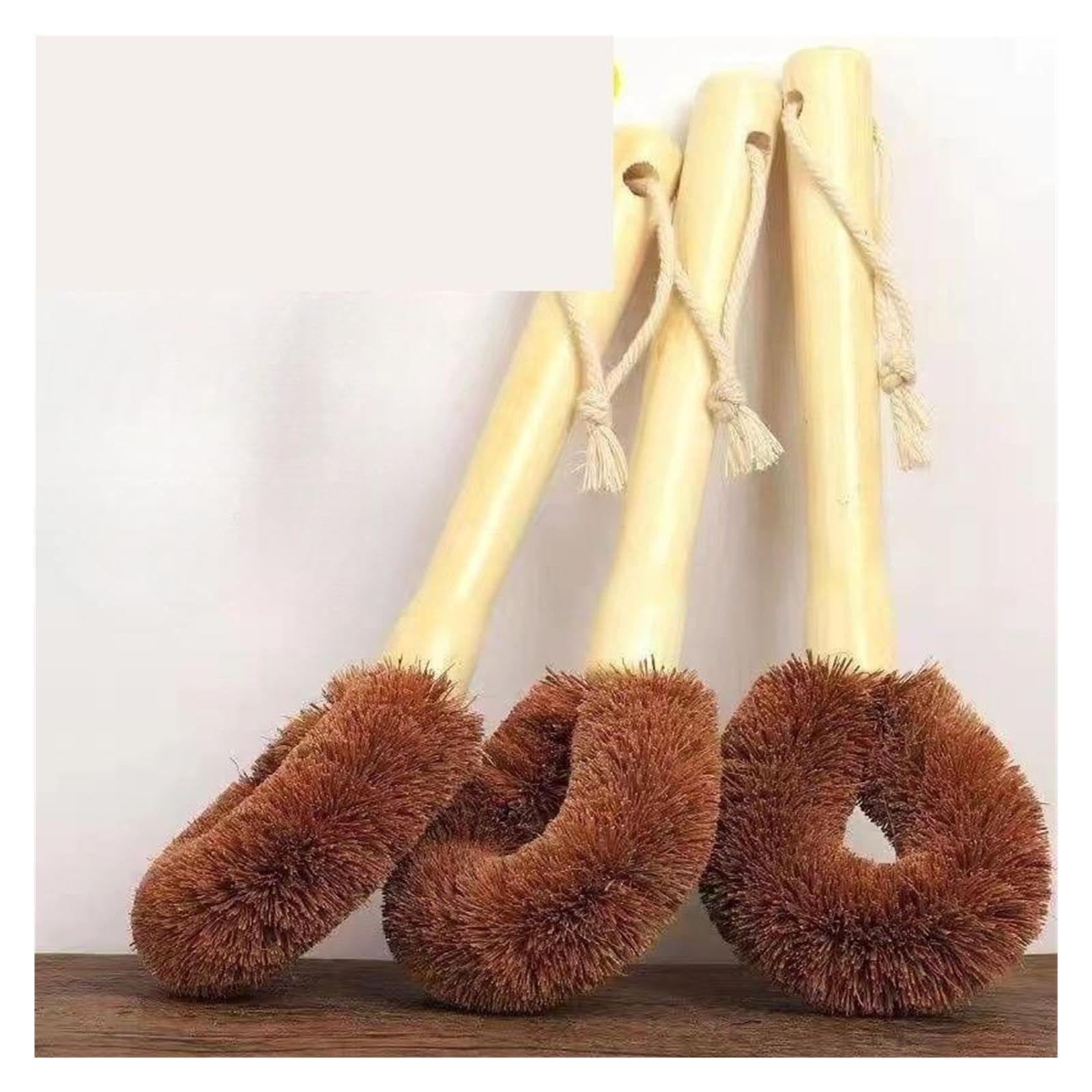 3pcs Coconut Palm Pot Brush with Wooden Handle pour Cuisine