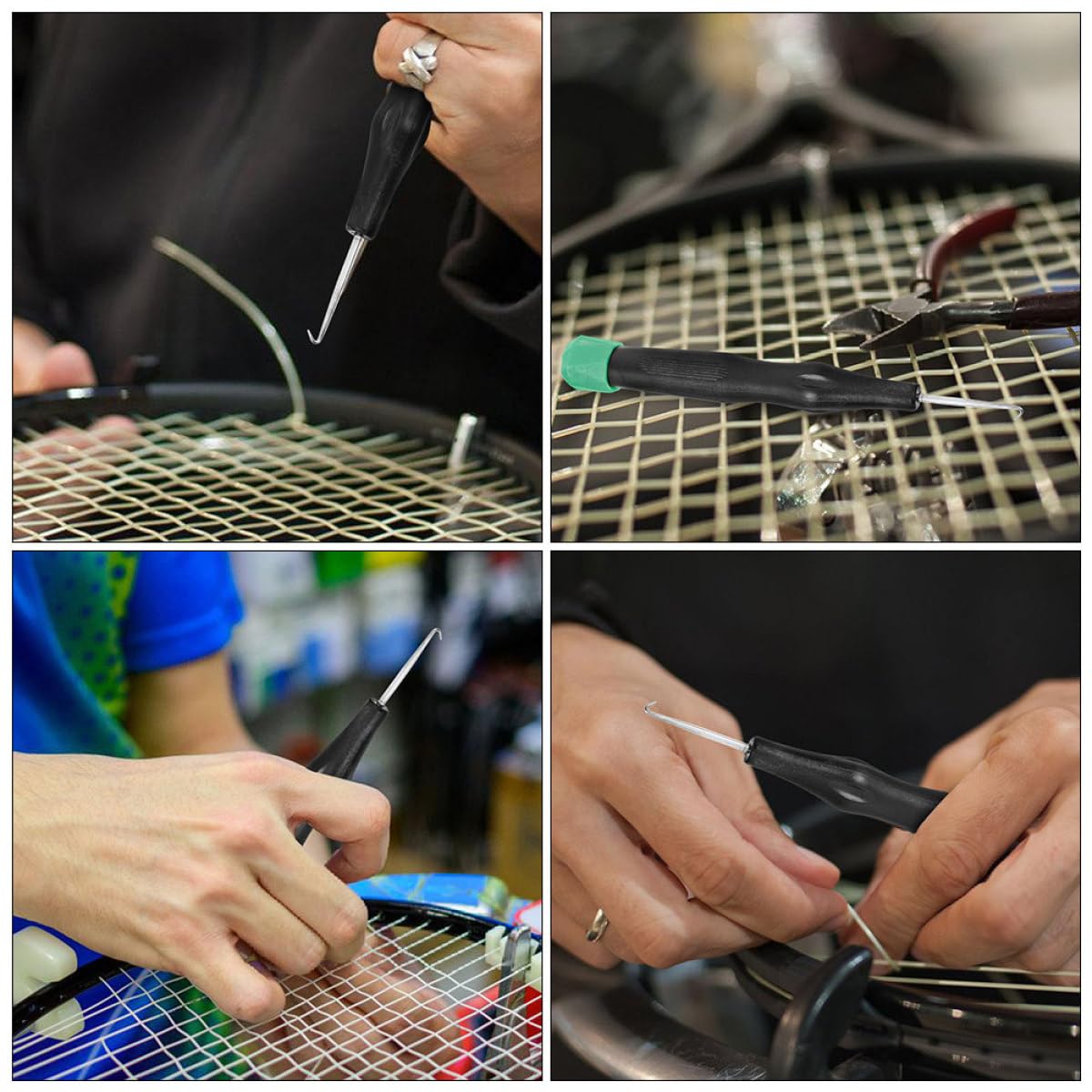 Veemoon Badminton Besaitungsmaschine Zubehör 2 Stück Werkzeug mit Ergonomischem Kunststoffgriff Einfädelhaken für Sportschläger Reparatur und Bespannung