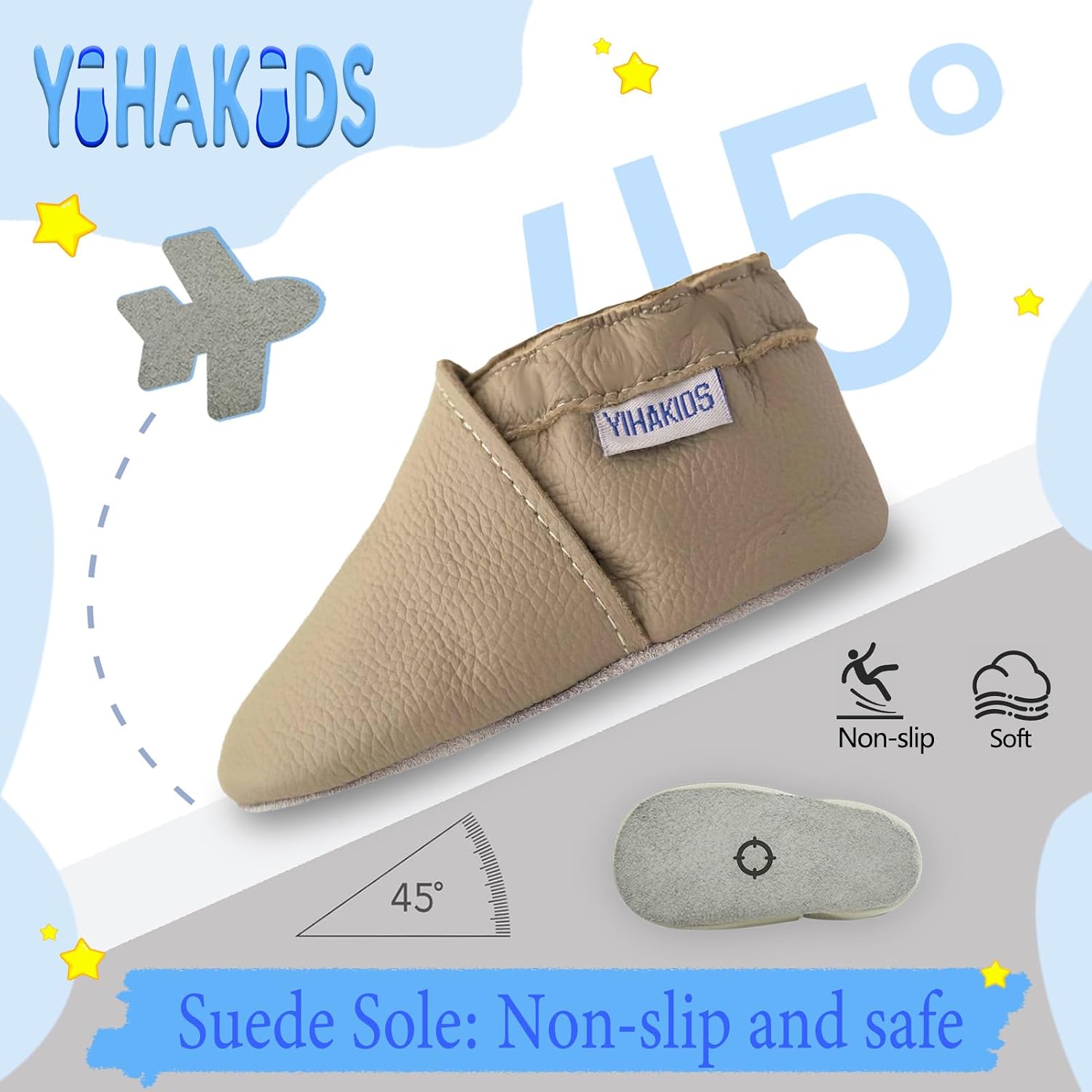 YIHAKIDS Baby Solid Leather Moccasins Soft Suede Sole Infant Toddler Shoes