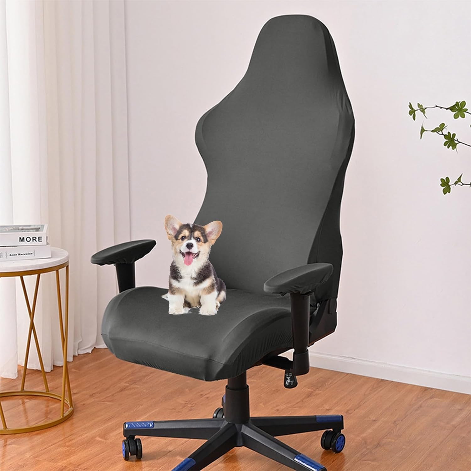 Game Computer Chair Slipcovers with Armrest Covers, Elastic Office Chair Cover Protector, 4Pc/Set Soft Rotating Armchair Slipcover Universal Fit(Blue a,4PCS)