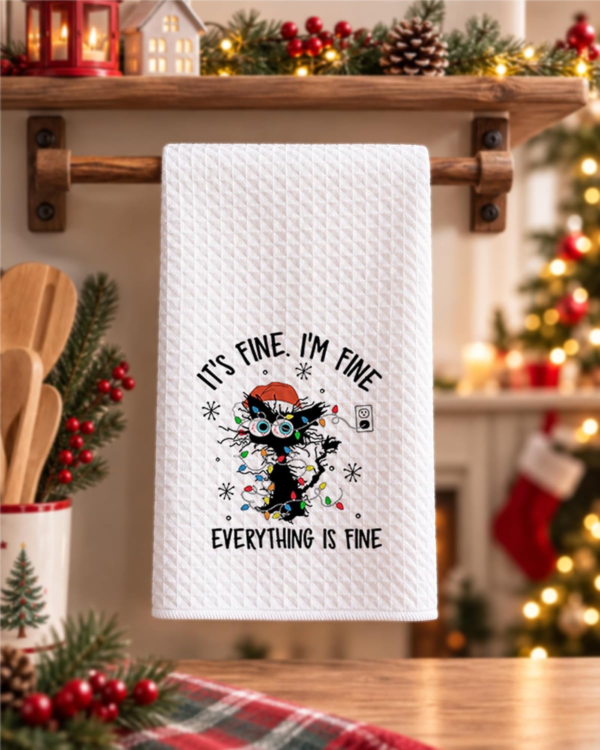Funny Cat Christmas Decor Kitchen Towel, Gifts for Cat Lovers