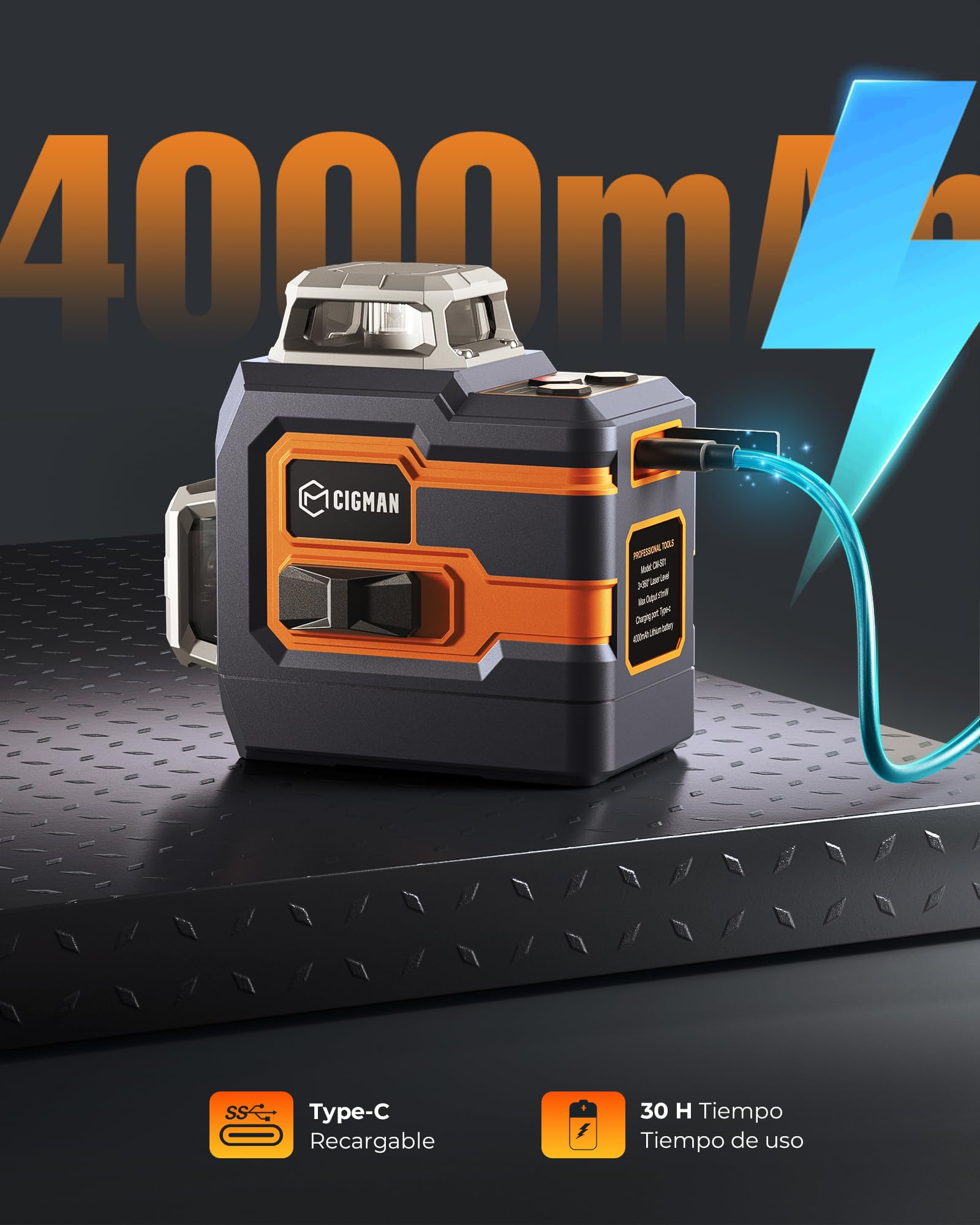 CIGMAN Nivel Láser Verde, Control Remoto Inalámbrico Bluetooth por APP, Autonivelante con Herramienta de Línea Cruzada 3x360° Línea Horizontal/Vertical, con Soporte Giratori