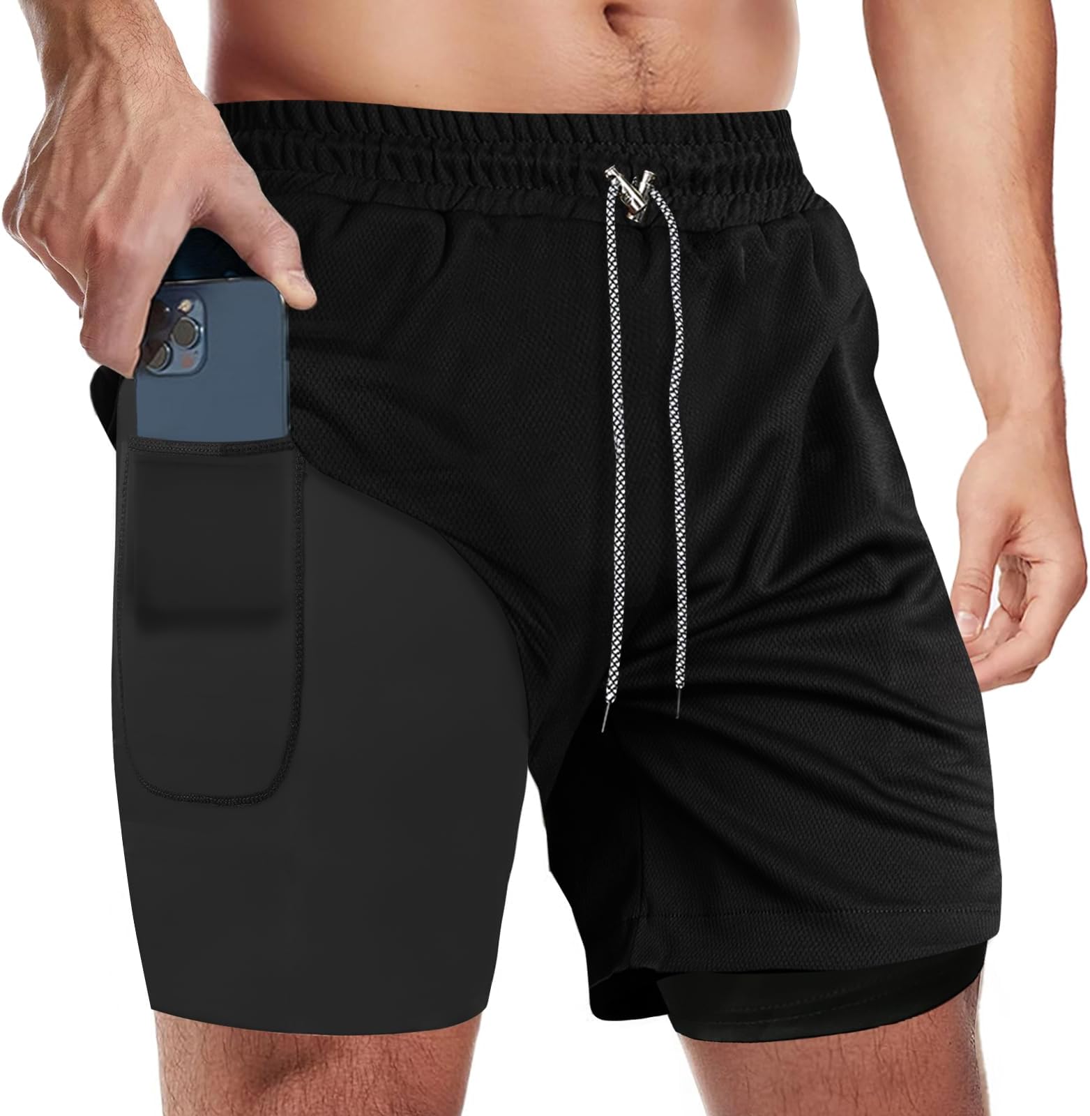 Men's 2 in 1 Running Shorts, Quick Dry Workout Shorts with Liner, Athletic Shorts with Zip Pockets and Towel Loop