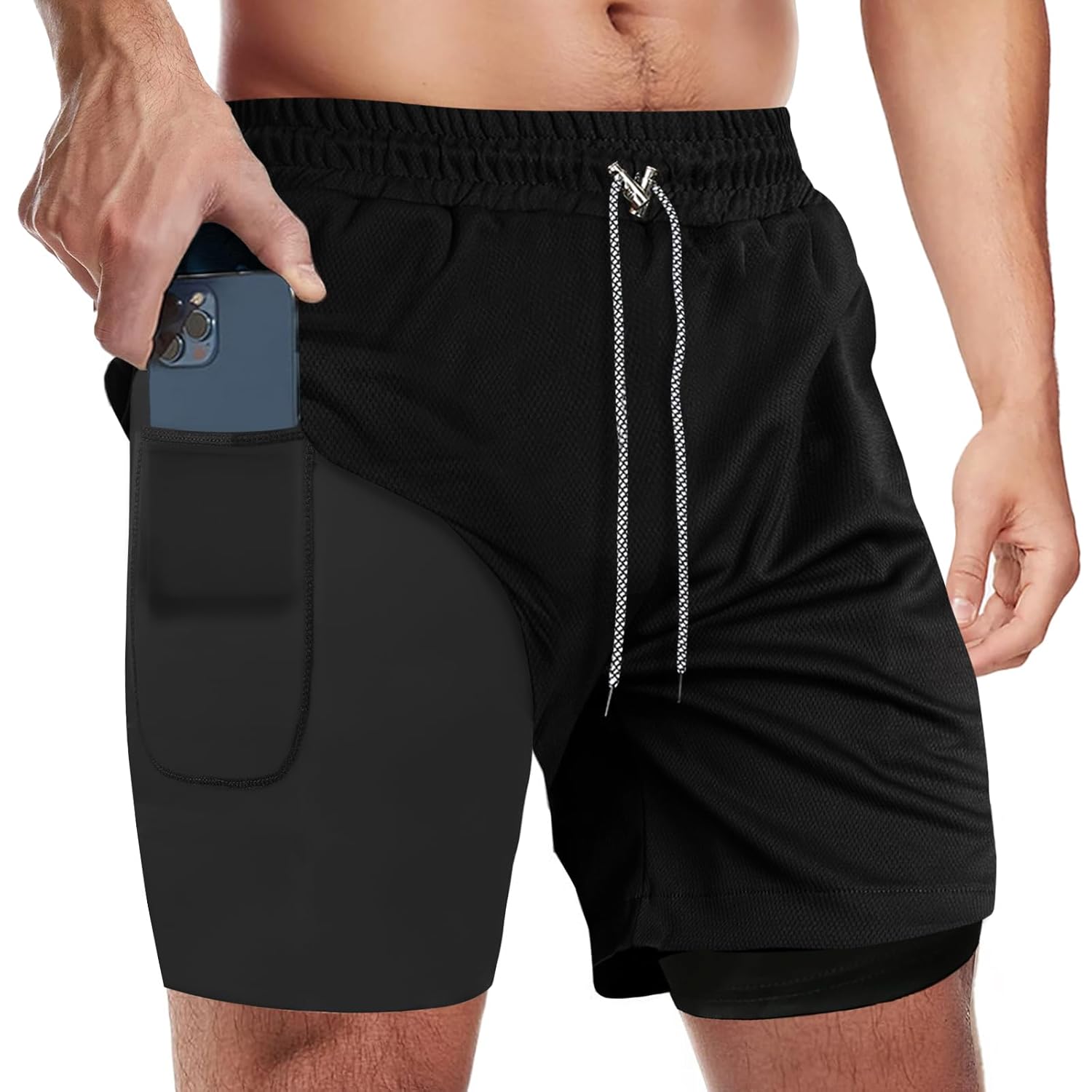 candyfouse Mens 2 in 1 Running Shorts Quick Dry Workout Shorts with Liner Athletic Shorts with Zip Pockets