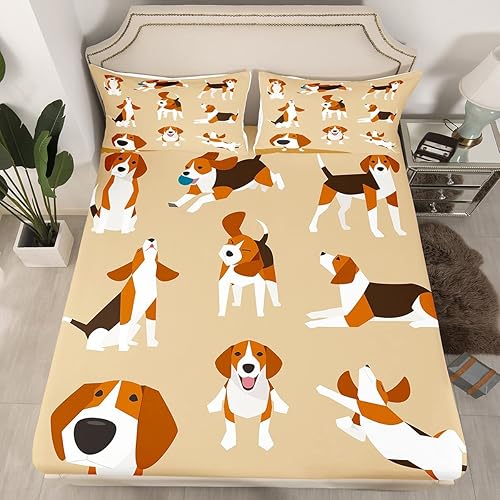 Homewish Juego de sábanas para perros con varios patrones de beagle, juego de ropa de cama con temática de animales, 2 piezas para niños y niños,