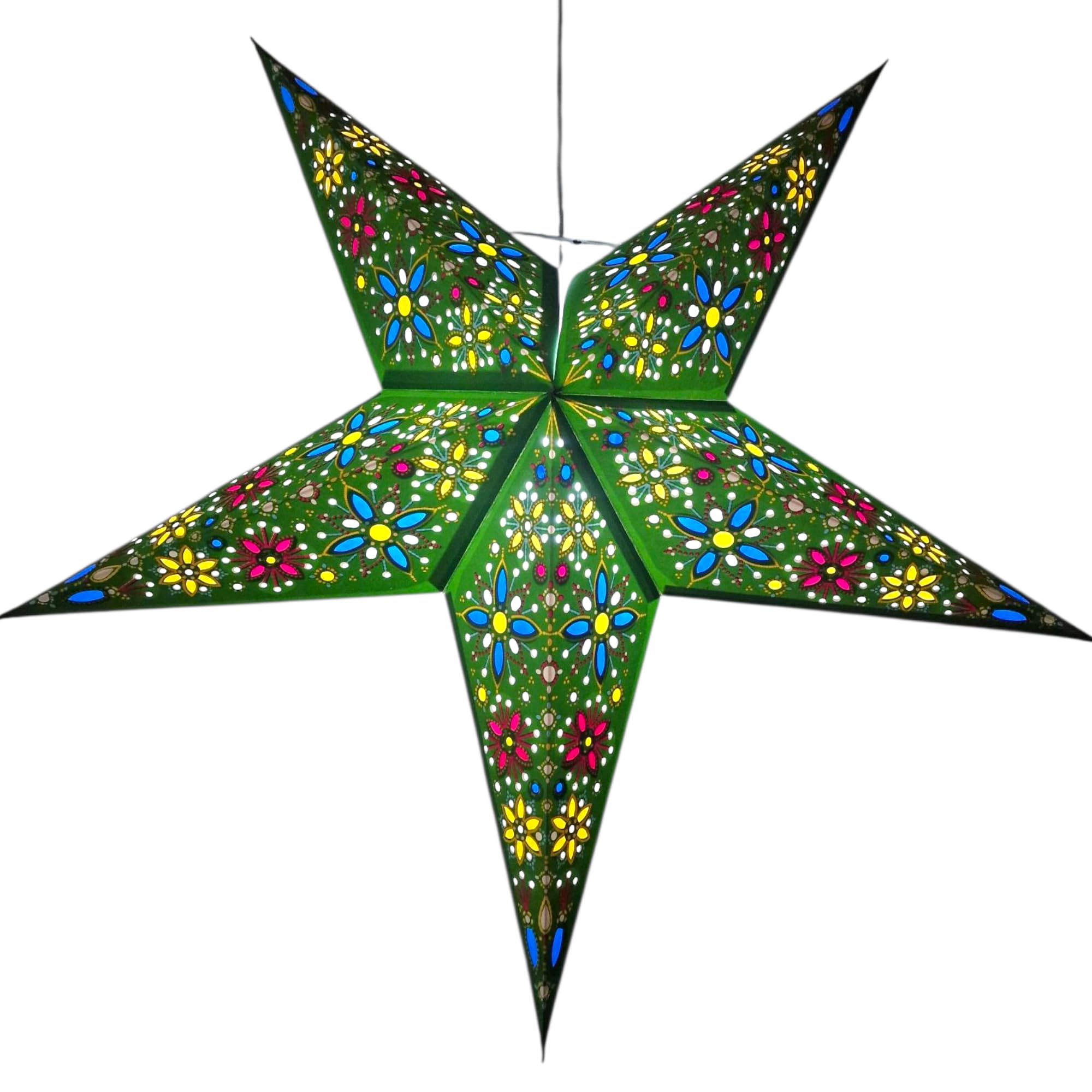 YEPSIO Lantern Lampshade Paper Star Light Shades Large 60cm Hanging Decorations for Christmas Wedding Home Decoration Birthday Party Foldable 5 Pointed Star (Green, Blue, Yellow) — image 1