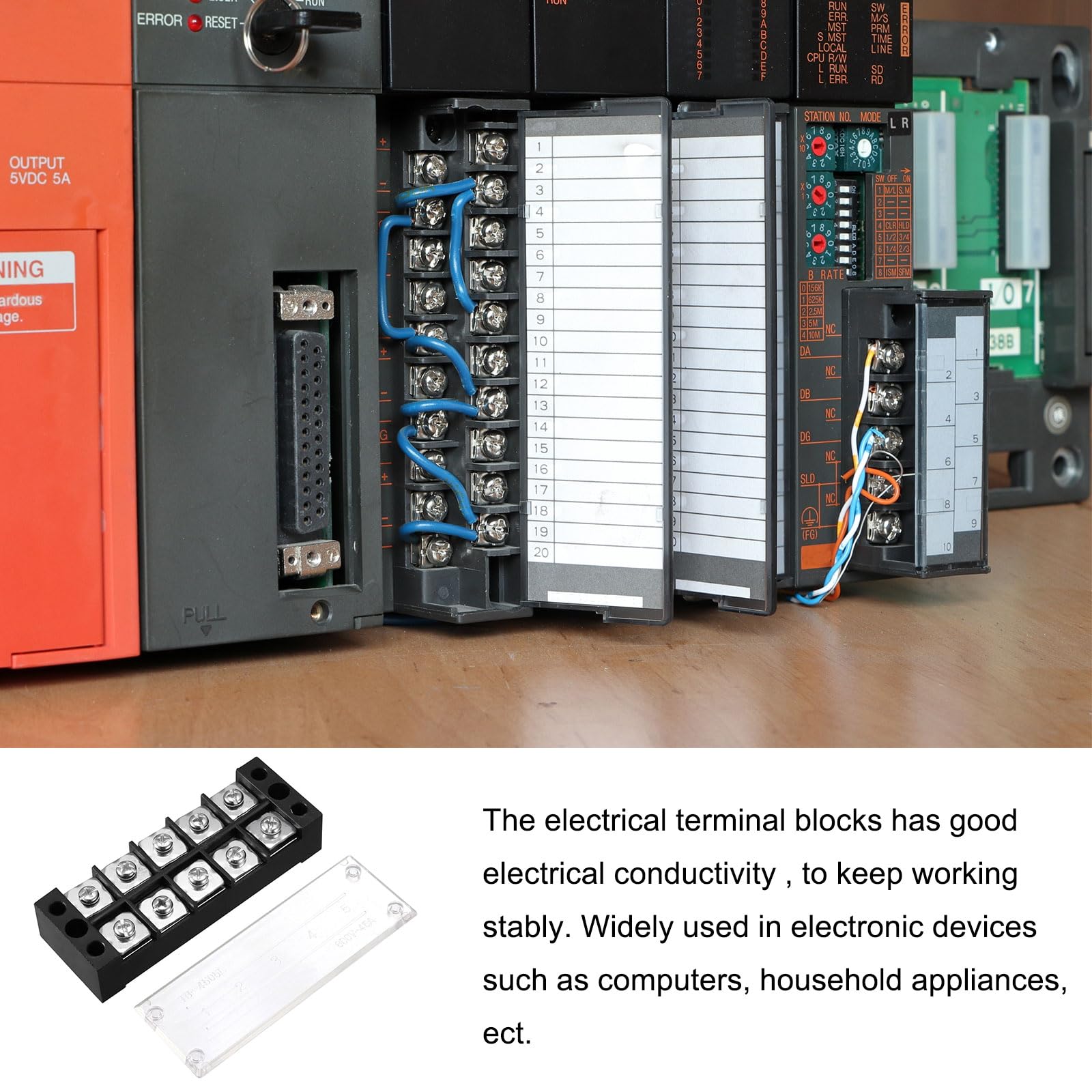Rebower 5 Positions Dual Rows 600V 45A Terminal Strip Blocks Barrier Screws (with Cover) - Image 3