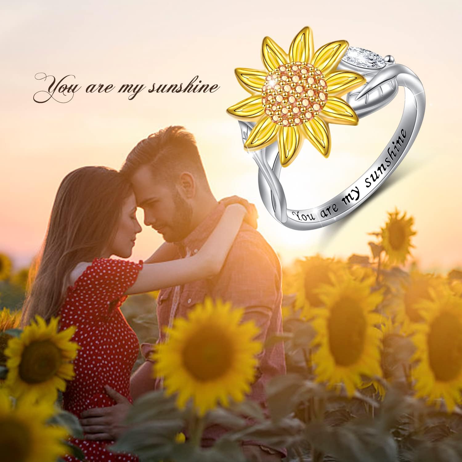 Ladytree Spinner Sunflower Ring Sterling Silver You Are My Sunshine Anxiety Relieving Ring Fidget ADHD Stress Relief Ring for Women - Image 4