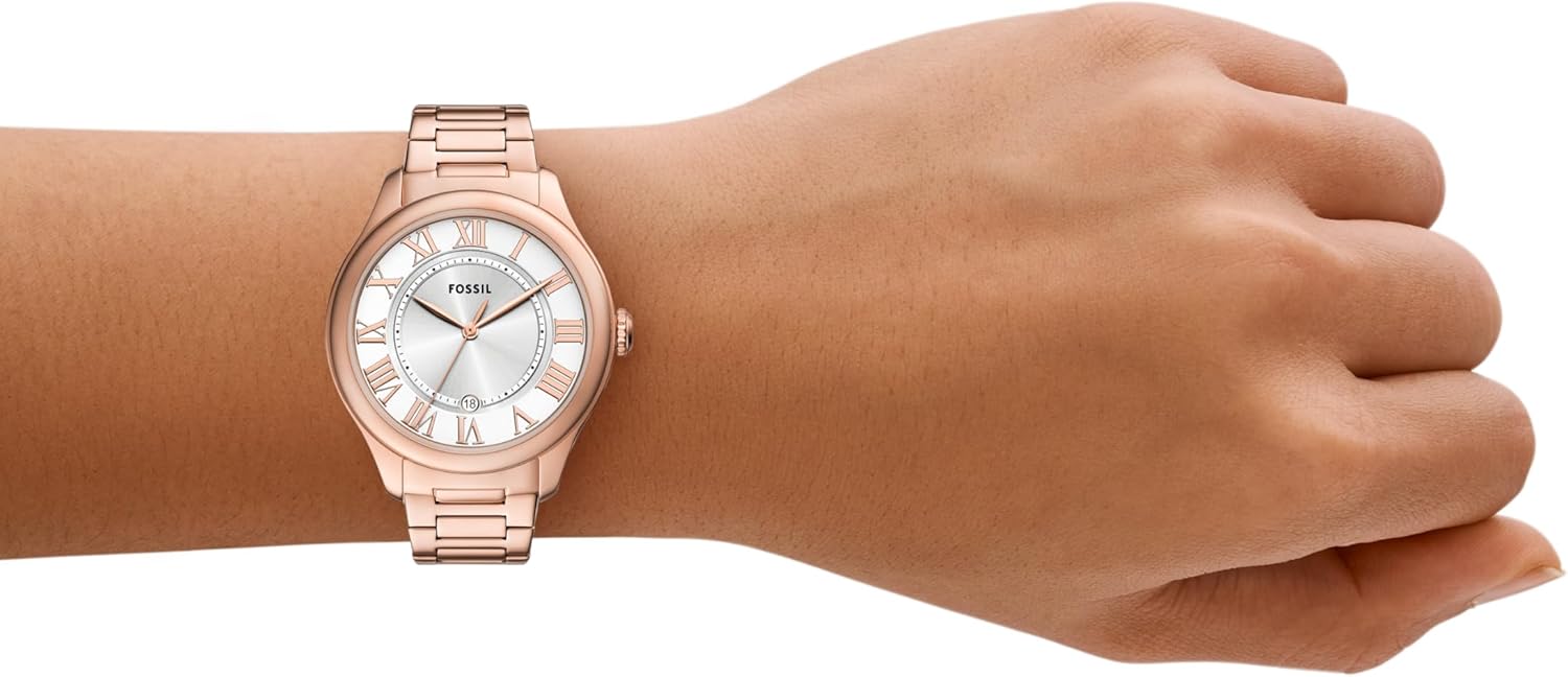 Upande view of Fossil Gilmore watch showing the crown