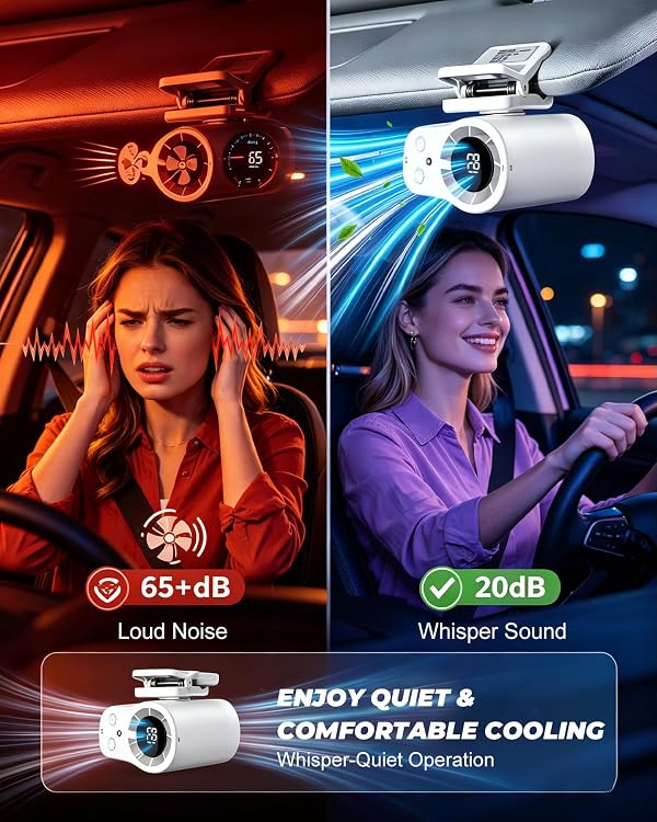 BIQIO Car Fan Ac That Blow Cold Air Portable Conditioner Clip on Unit Personal USB Rechargeable Mini Small Cooling Cooler with LED Display for Rear Seat Facing Stroller Beach Tent (Black) by BIQIO - Used condition - Image 6