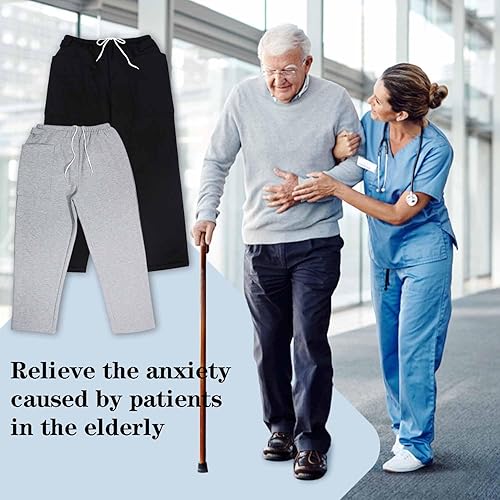 Miniatura 6 de Pantalones para nefrostomía para hombres y mujeres, bolsa de orina con catéter con bolsillos dobles, suministros de ostomía (XL, gris)