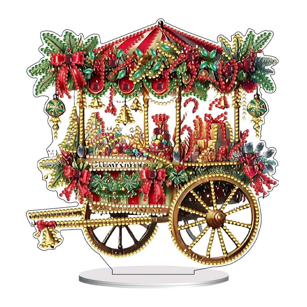AMZGSHOP 5D DIY Christmas Tree Kit, Crystal Rhinestone Acrylic Tabletop Decoration, Red & Gold Desktop Ornament for Holiday Home Décor & Gifts