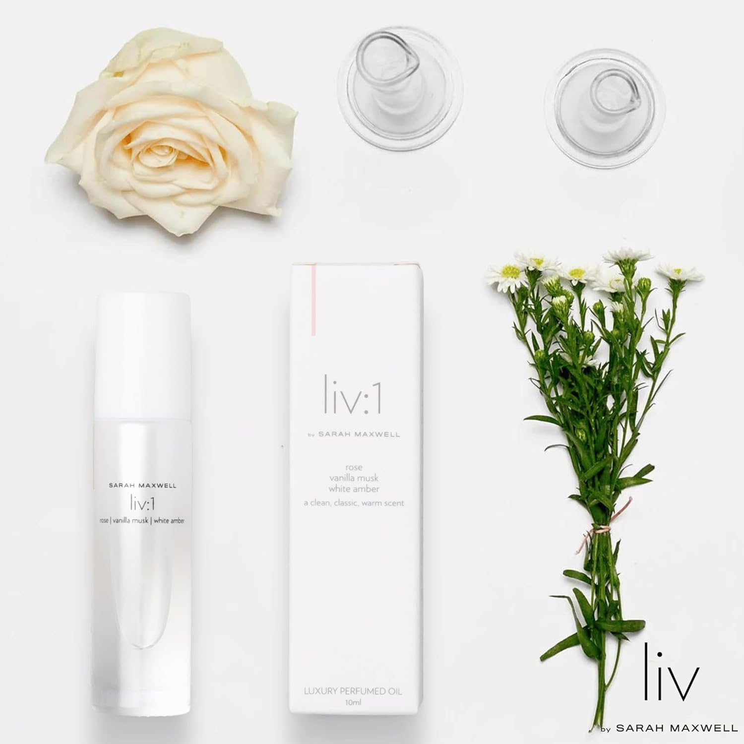 Sarah Maxwell Beauty LIV:1 Luxury Perfumed Oil for Women | Gift for Her - 10ml Roll On Fragrance Oil with Gem Rollerball Applicator. Clean, Classic & Warm Scent. Vegan, Paraben Free & Cruelty Free.