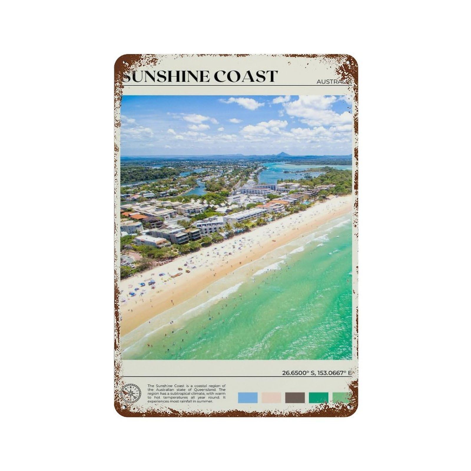 xiaoxiaoshen Real Photo Sunshine Coast Australia Wall Decor Art Metal Tin Poster Modern Home Decor Art Home Bar Shop Decorations Vintage Sign 30x20cm