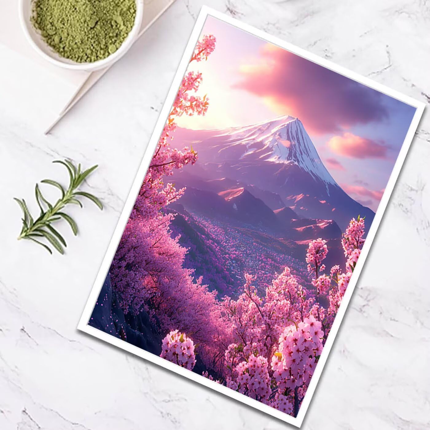 Malowanie według numerów dla dorosłych Mount Fuji Zestaw do malowania akrylowego 3 pędzle i płótna do malowania 70 x 95 cm, DIY kolorowanki dla dorosłych kwiaty wiśni, prezent dla kobiet Model-04210