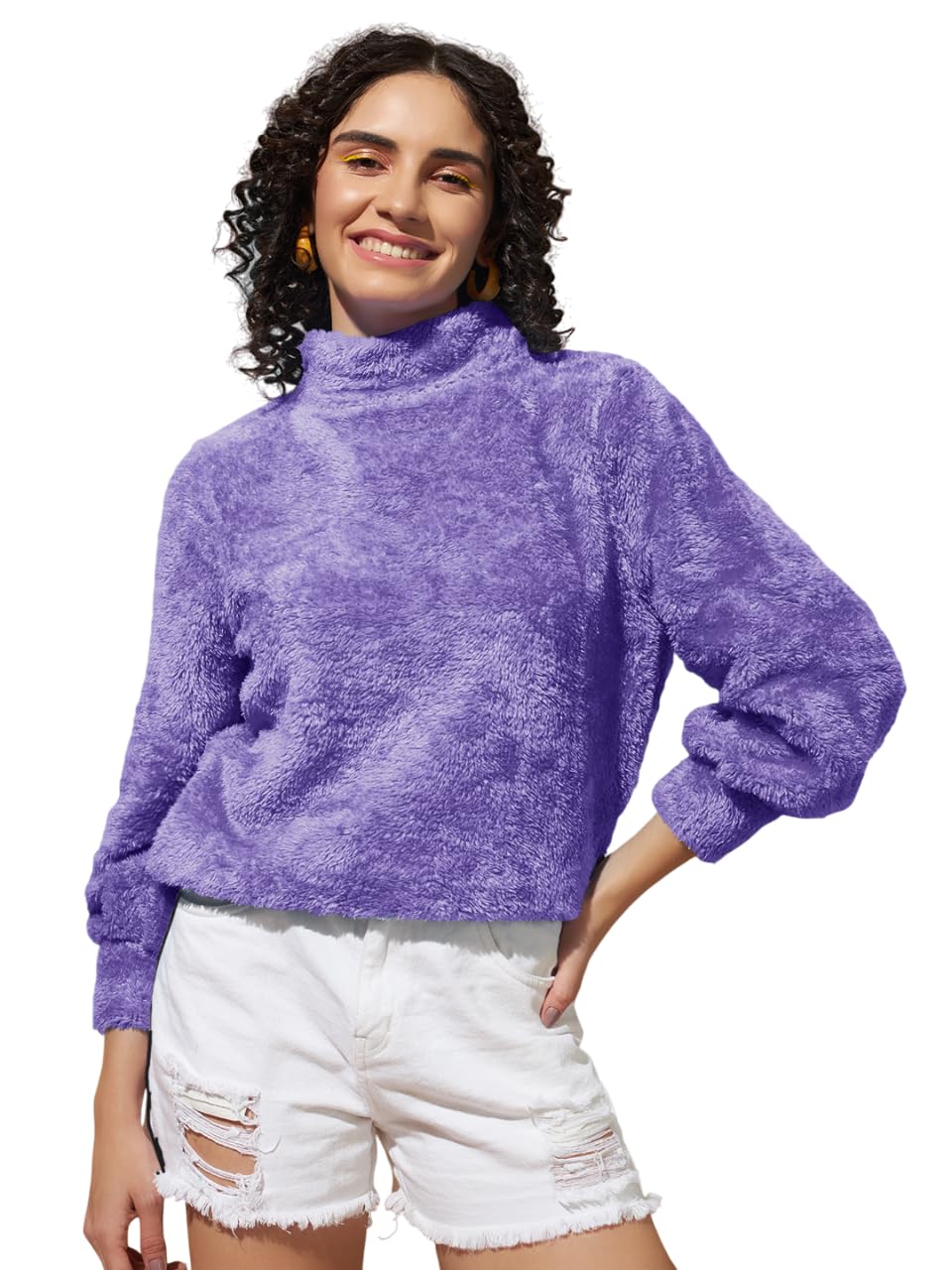 the dry state Women’s Faux Fur Pullover with High Neck – Grape Compote | Size L-picture-12