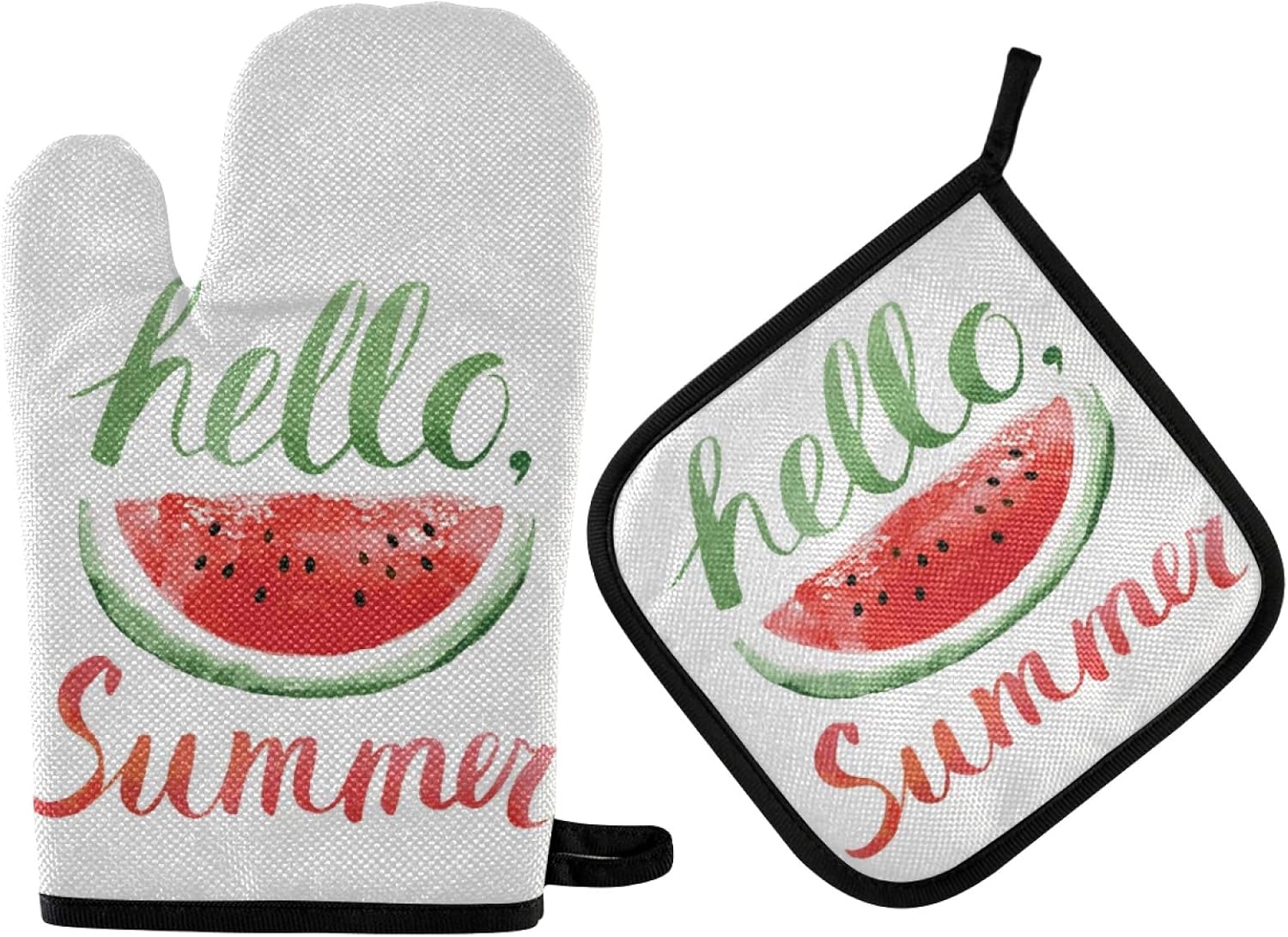 Hello Summer Pot Holders and Oven Mitts Set Watermelon