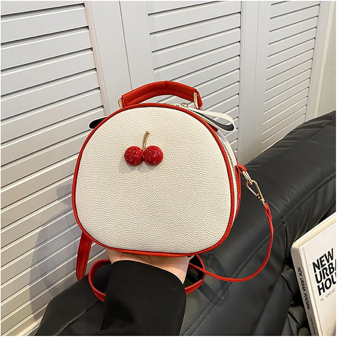 PU Leather Crossbody Bag Cute Shoulder Messenger Bag Cherry Print Purse with Adjustable Strap Handbags for Women - Image 5