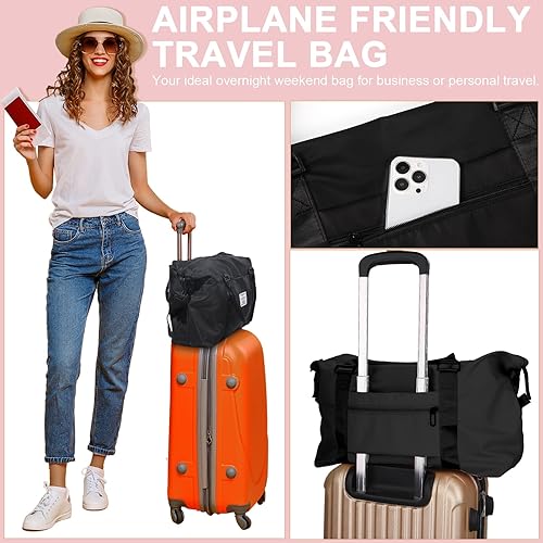 Vista 5 de Weewooday Paquete de 2 bolsas de viaje para mujer, bolsa de lona con 2 piezas, bolsa de aseo para mujer, Rosa y negro