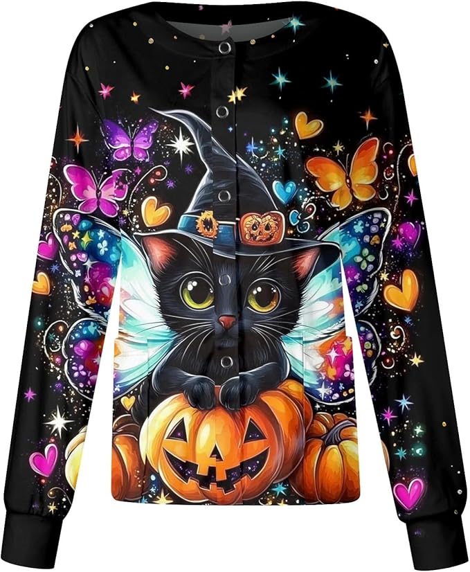Printed Scrub Jackets for Woman Print Long Sleeve Plus Size Womens Scrubs for Women Nursing Jacket with Pockets