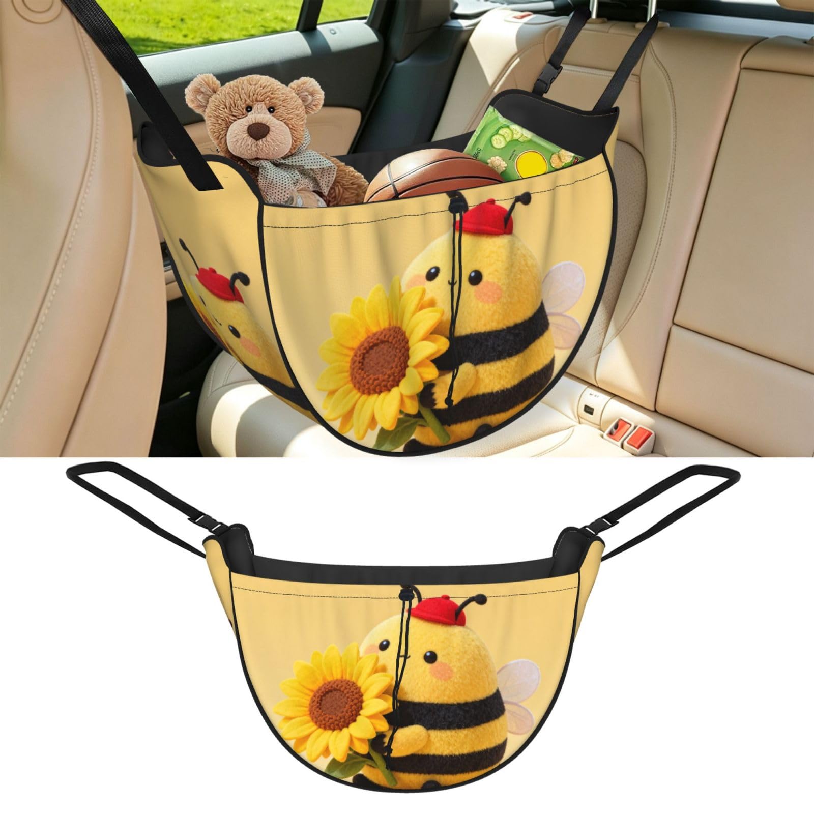 Cntdbu Black Cute Bee Car Seat Organizer-Backseat Storage Bag For Travel