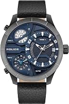 Police Bushmaster Orologio Uomo Multifunzione, Cassa 52 Mm In Acciaio, Cinturino In Pelle Marrone, Quadrante Blu, Quarzo, Impermeabile 50m - 3