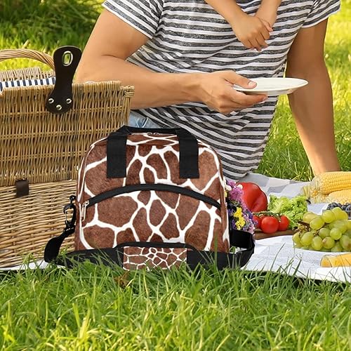 Miniatura 7 de Bolsa de almuerzo aislada para mujeres y hombres, con estampado de jirafa de animales marrones, lonchera reutilizable, bolsa de almuerzo grande para