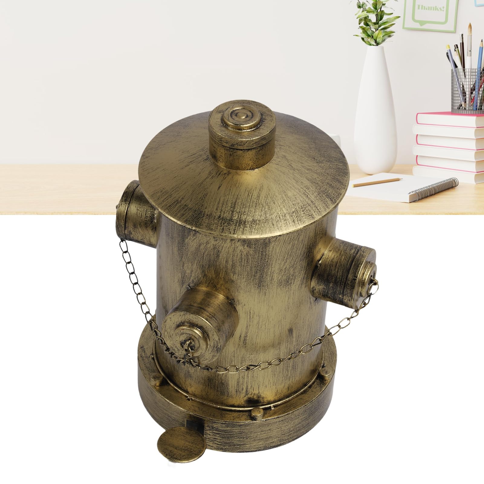 Cryfokt Bote de Basura Industrial Retro de Gran Capacidad para Boca de Incendios, Práctico Contenedor con Pedal de Hierro Forjado para Decoración de Sala de Estar (GOLD)