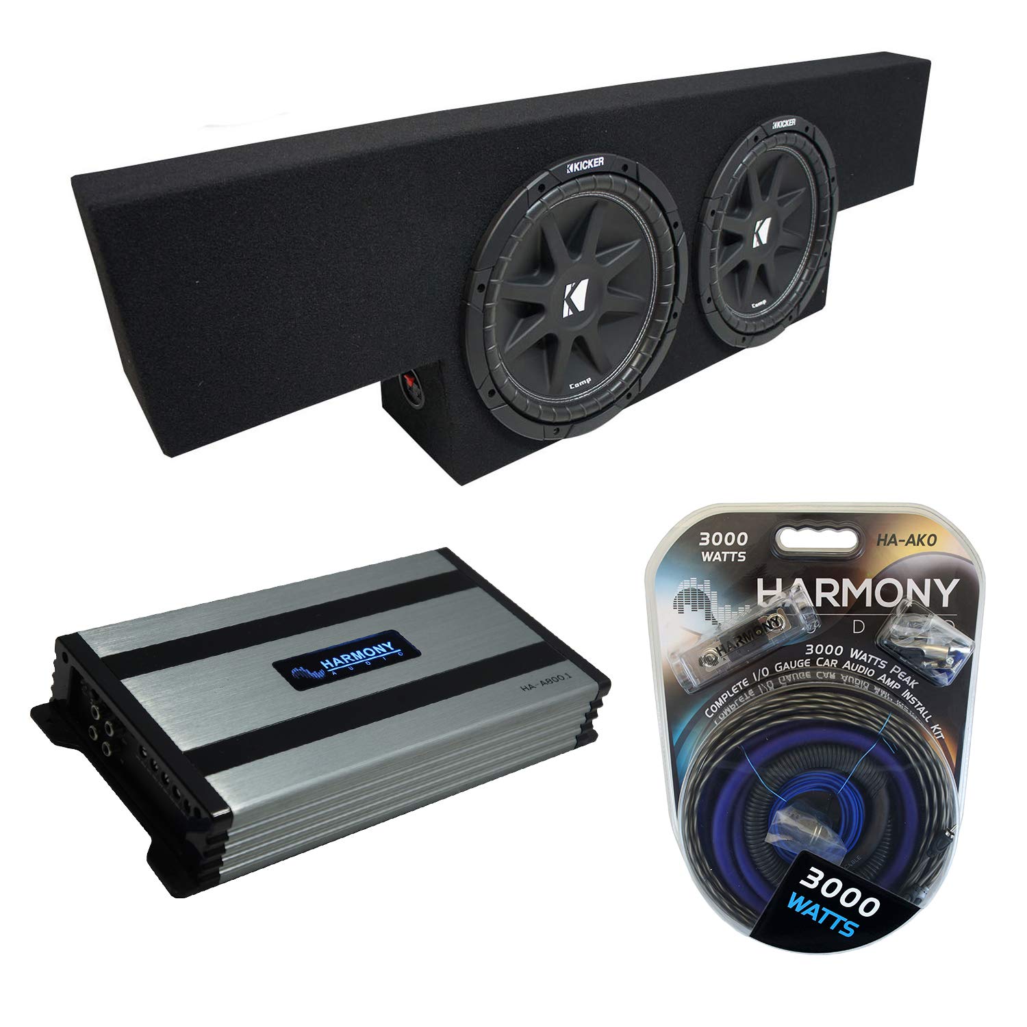 Harmony Audio Compatible with 01-06 Chevy Silverado Non-HD Crew Truck Kicker Bundle Comp C10 Dual 10