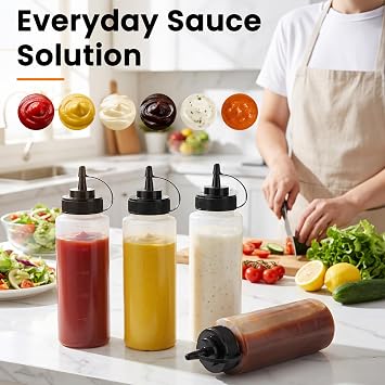 OAMCEG Sauce Squeeze Bottles,4 Pack 16oz/470ml Plastic Condiment Bottles