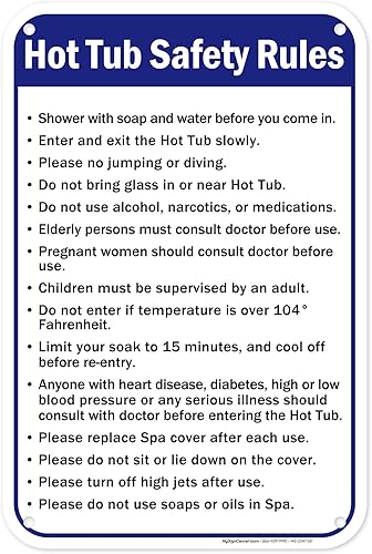 Vista 48 de Letrero de reglas de seguridad para bañera de hidromasaje, 10 x 14 pulgadas, libre de óxido, aluminio 040, resistente a la decoloración, fabricado