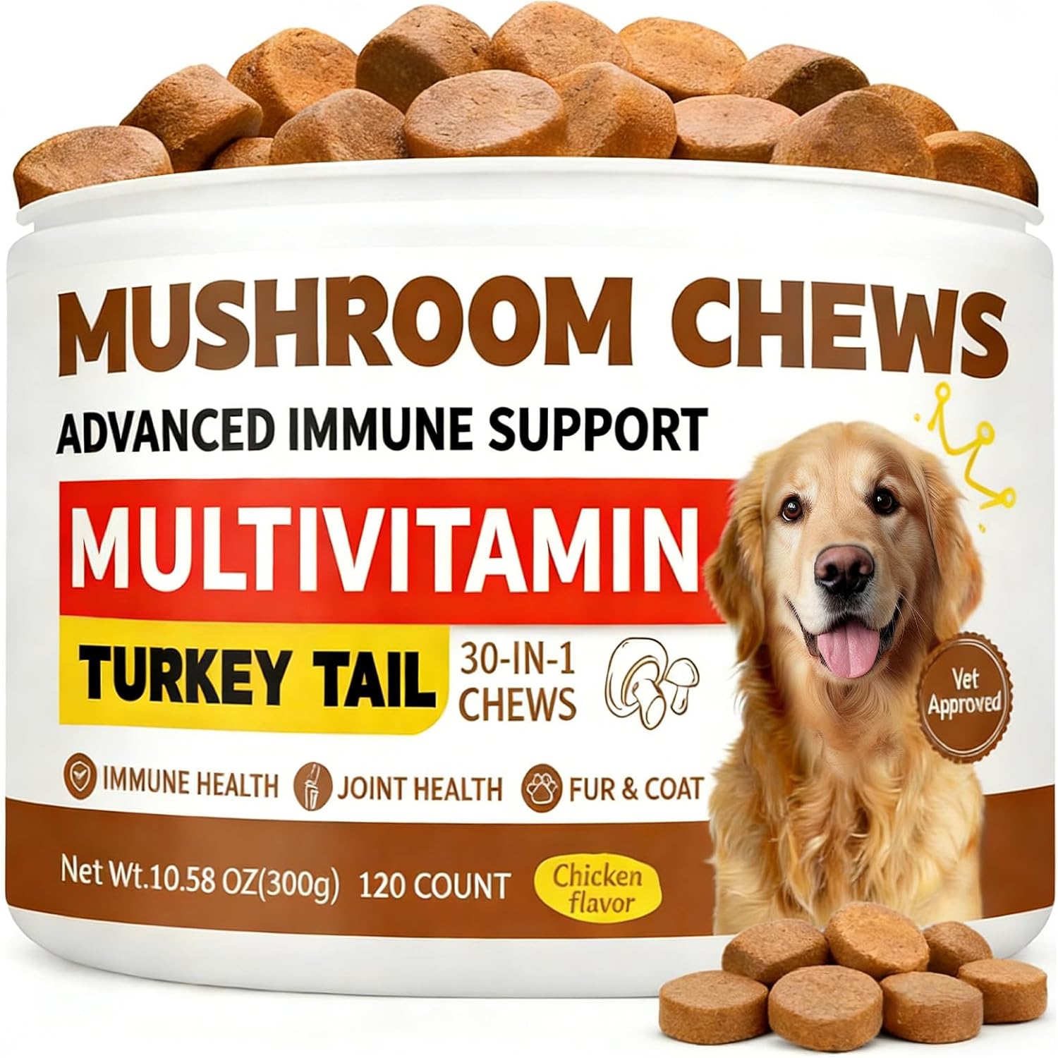 Turkey Tail Mushroom for Dogs - Mushroom Supplement for Dogs, Lion’s Mane, Shiitake, Reishi - Buddy Immune Support Guard - Digestive, Skin, Energy & Joint Vitamin Support