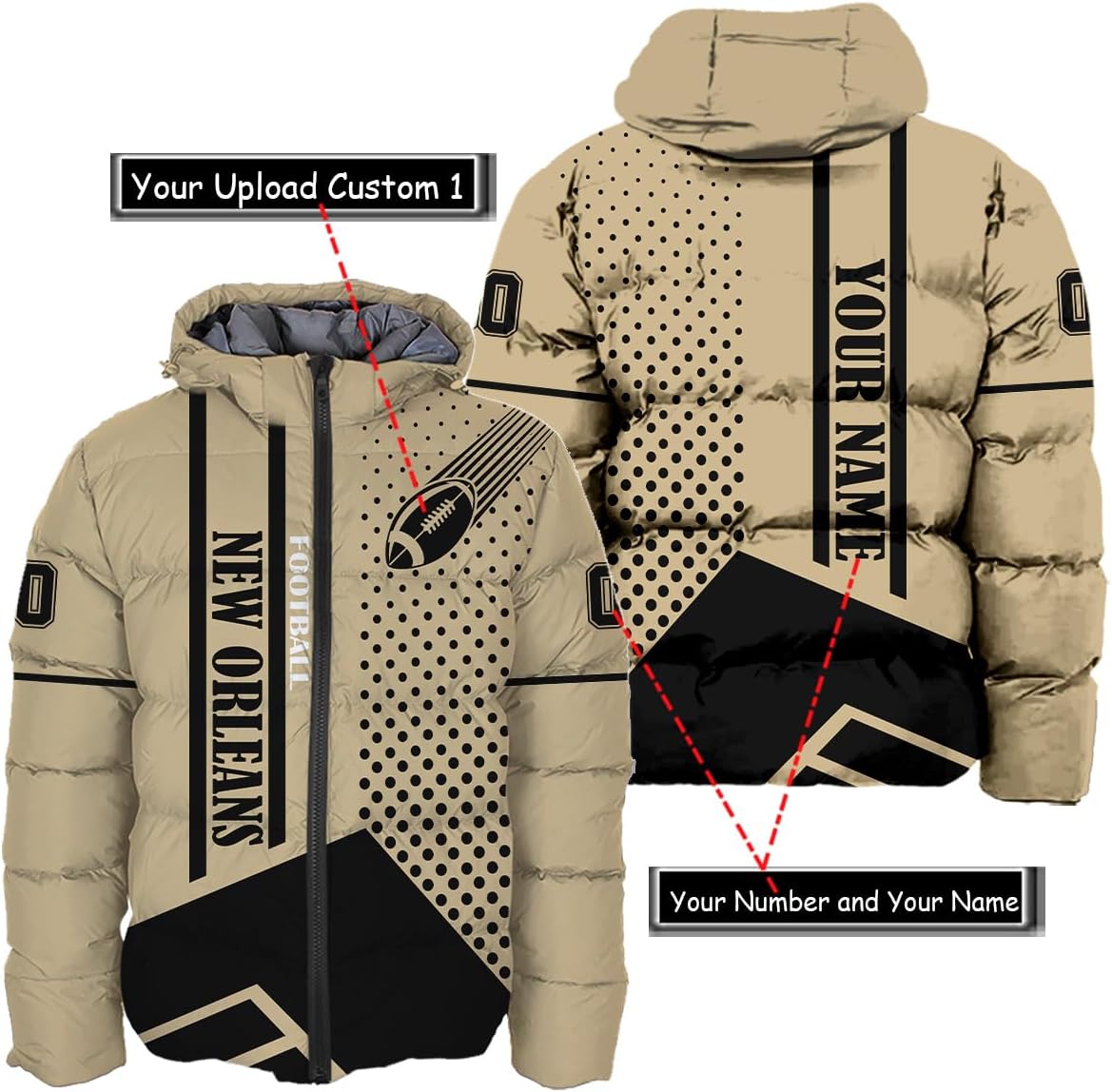 Discover Personalized New Orleans Football Team Saints Men's Hooded Puffer Jacket