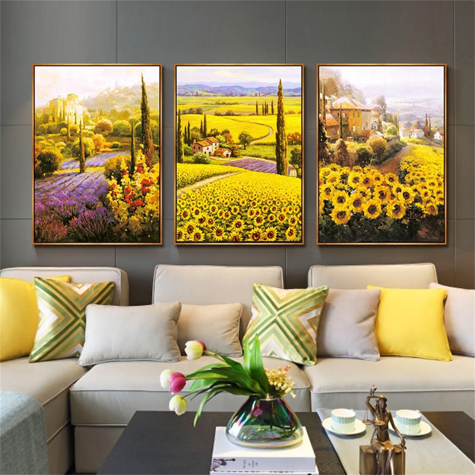 Broderie diamant Noël tournesol jaune grand format 60x90 cm à offrir aux passionnés de DIY