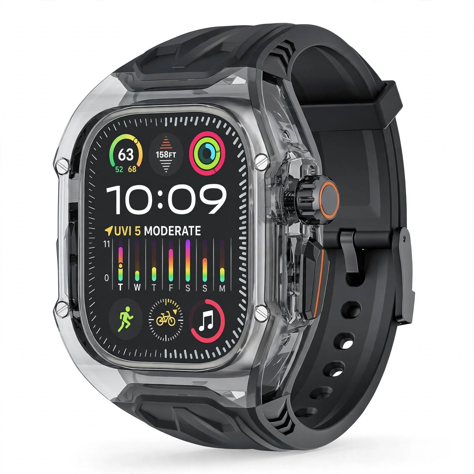 Clear Heavy Duty Watch Case Band Compatible with Apple iWatch Series | Black - 40/41 mm