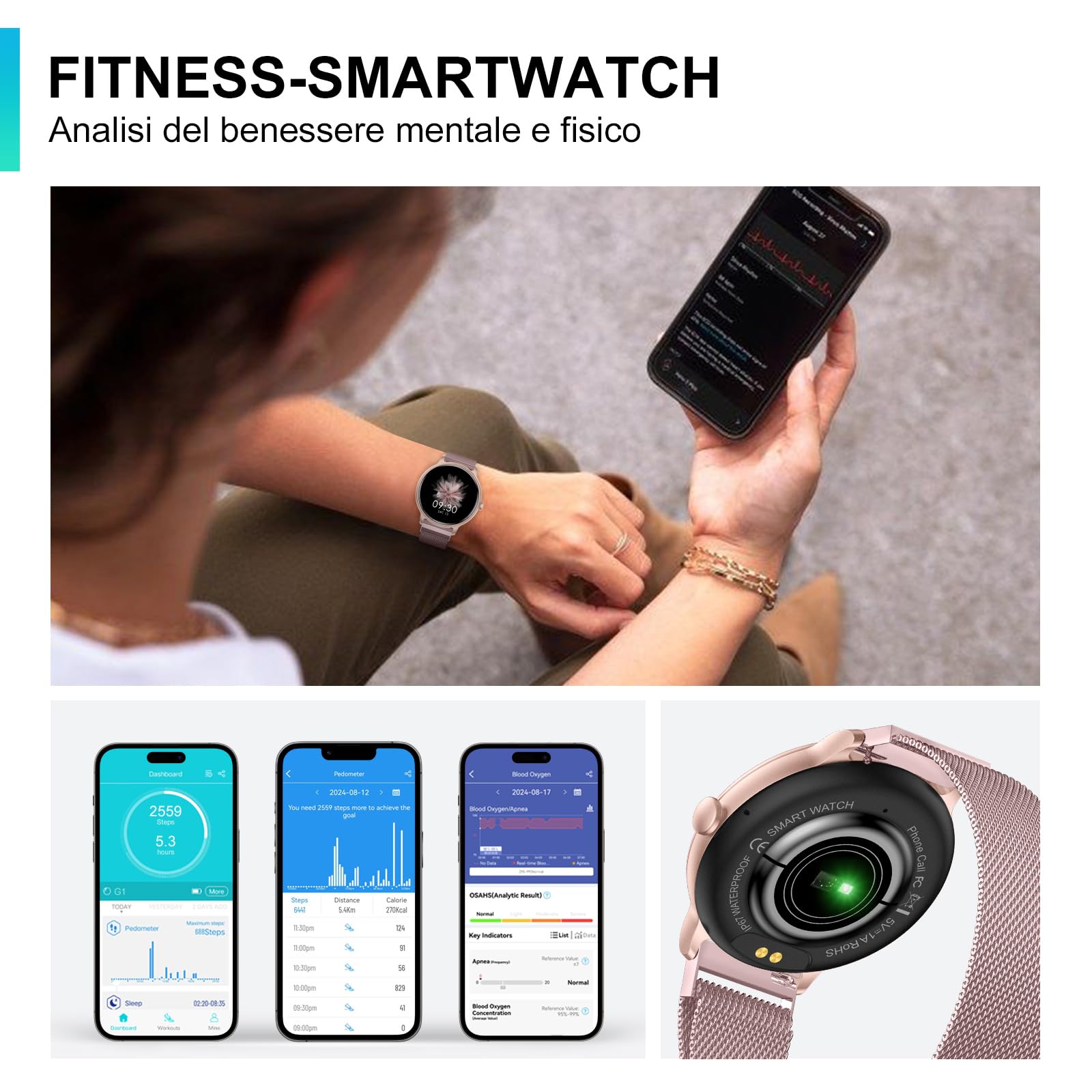 AcclaFit Smartwatch Uomo Donna con Chiamate Bluetooth, Orologio Fitness Rotondo da 1,38" con 147+ Modalità Sportive, Cardiofrequenzimetro, Sonno, IP68 Impermeabile, Compatibile con Android iOS