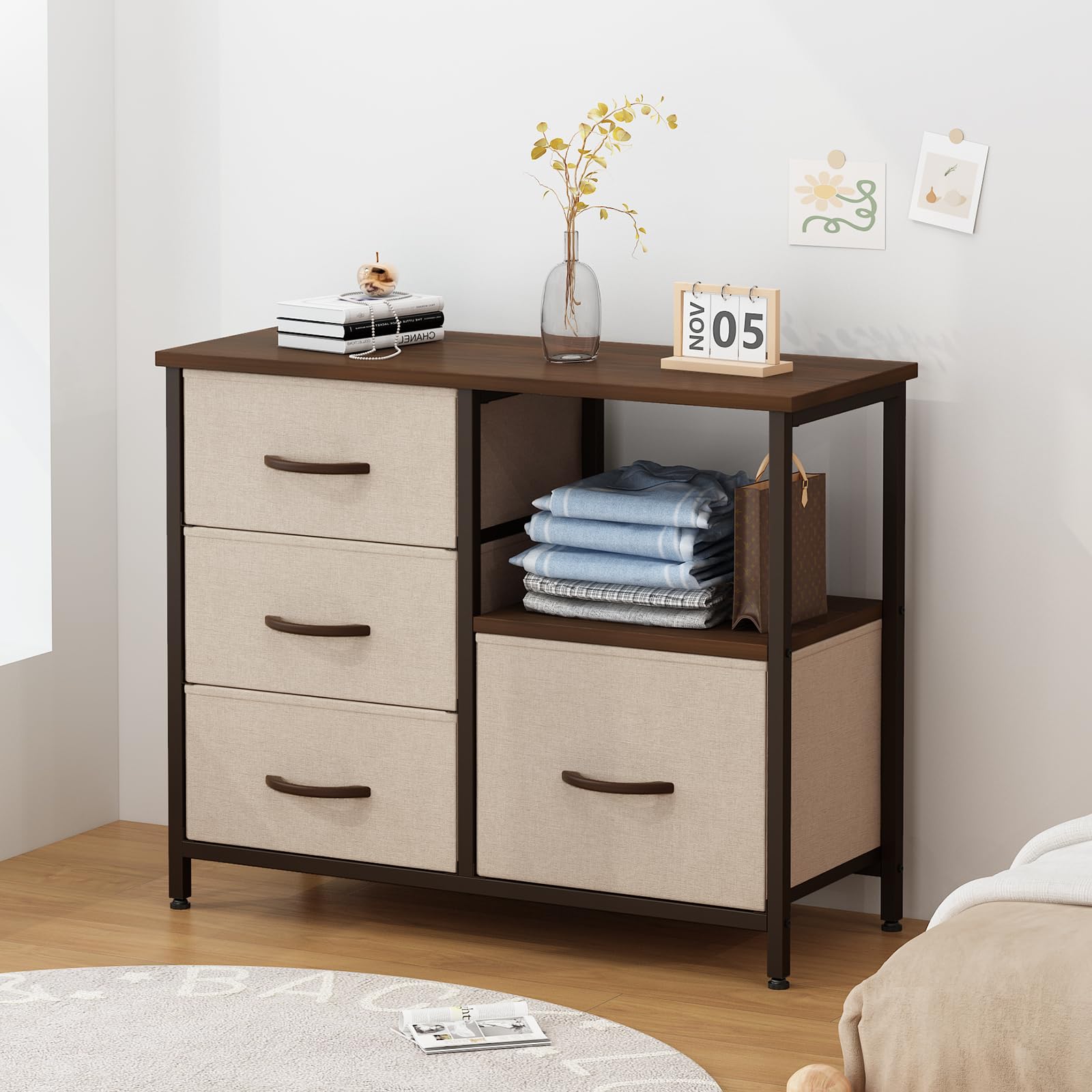 Amazon Brand - Umi Fabric Chest of Drawers Closet Drawer Organizer for Wardrobe Drawer Storage Organizer Chest of Drawers for Bedroom Living Room Book Toys Storage (CLS-007) 1