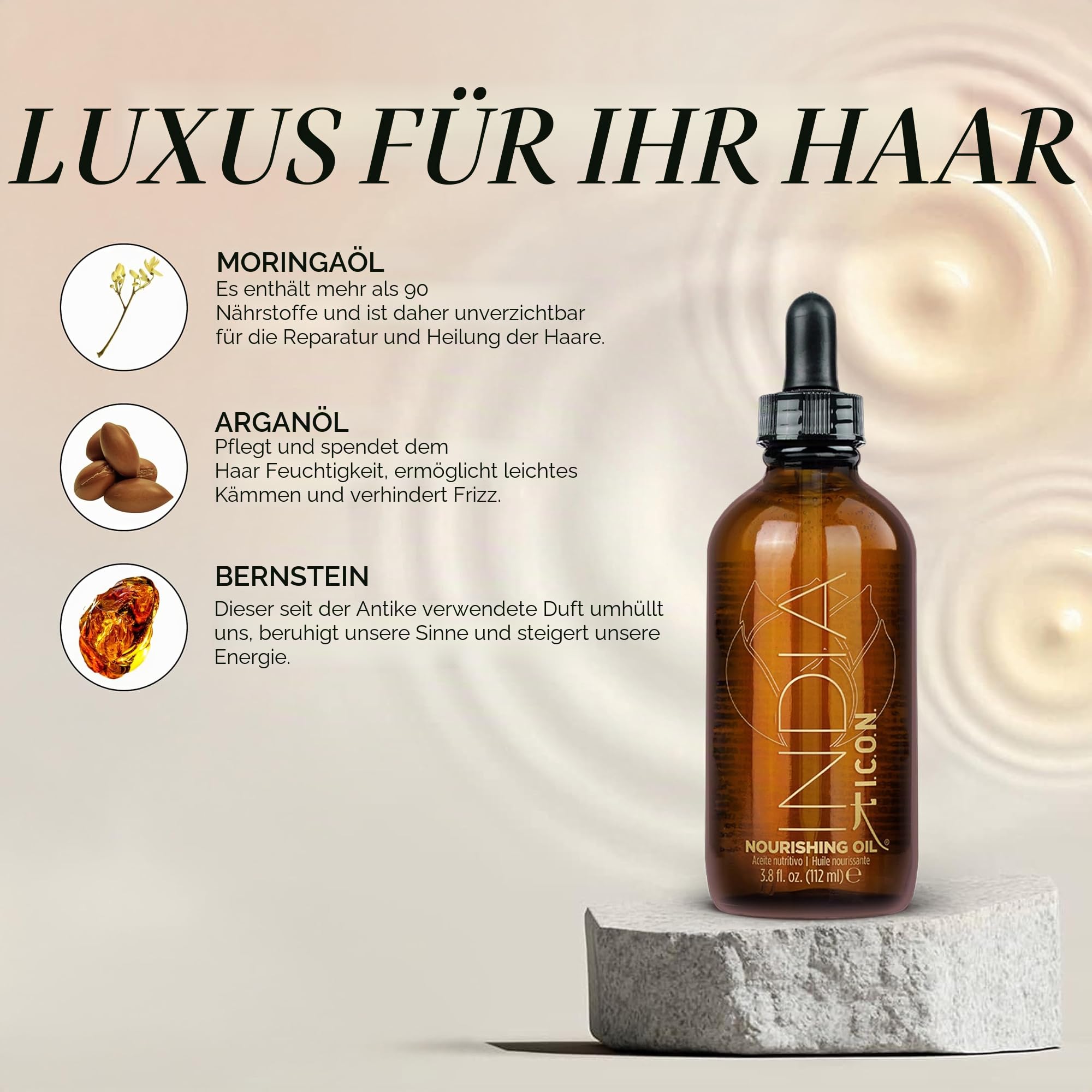 I.C.O.N. Indien Öl, 115 ml | Reduziert Frizz, verbessert die Kämmbarkeit, nicht fettendes Finish, alle Haartypen, silikonfrei