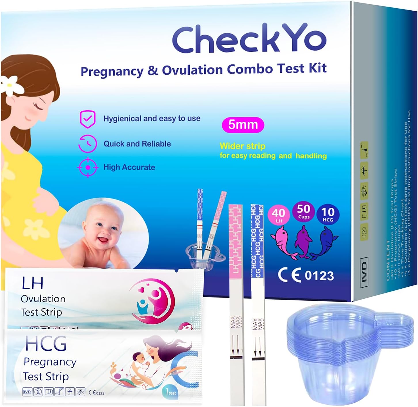 [50 Pack]CheckYo Ovulation and Pregnancy Test Strips Combo Kit: 40 Ovulation Tests & 10 Pregnancy Tests Combo,Fertility Tests for Women(40LH+10hCG)-with Collection CupsL8