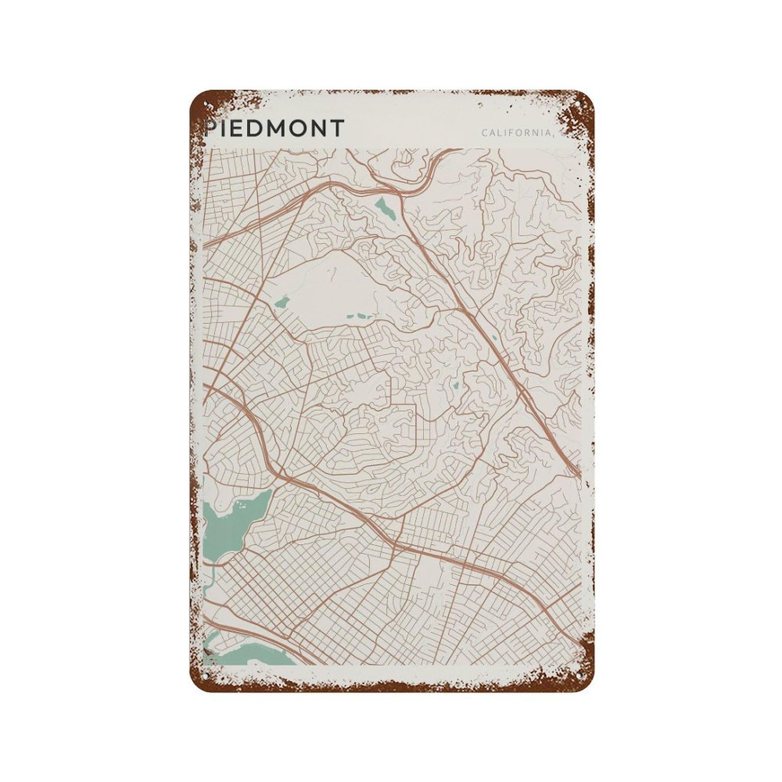xiaoxiaoshen Piedmont Map California Travel Gift Minimalist Wall Decor Art Metal Tin Poster Modern Home Decor Art Home Bar Shop Decorations Vintage Sign 30x20cm
