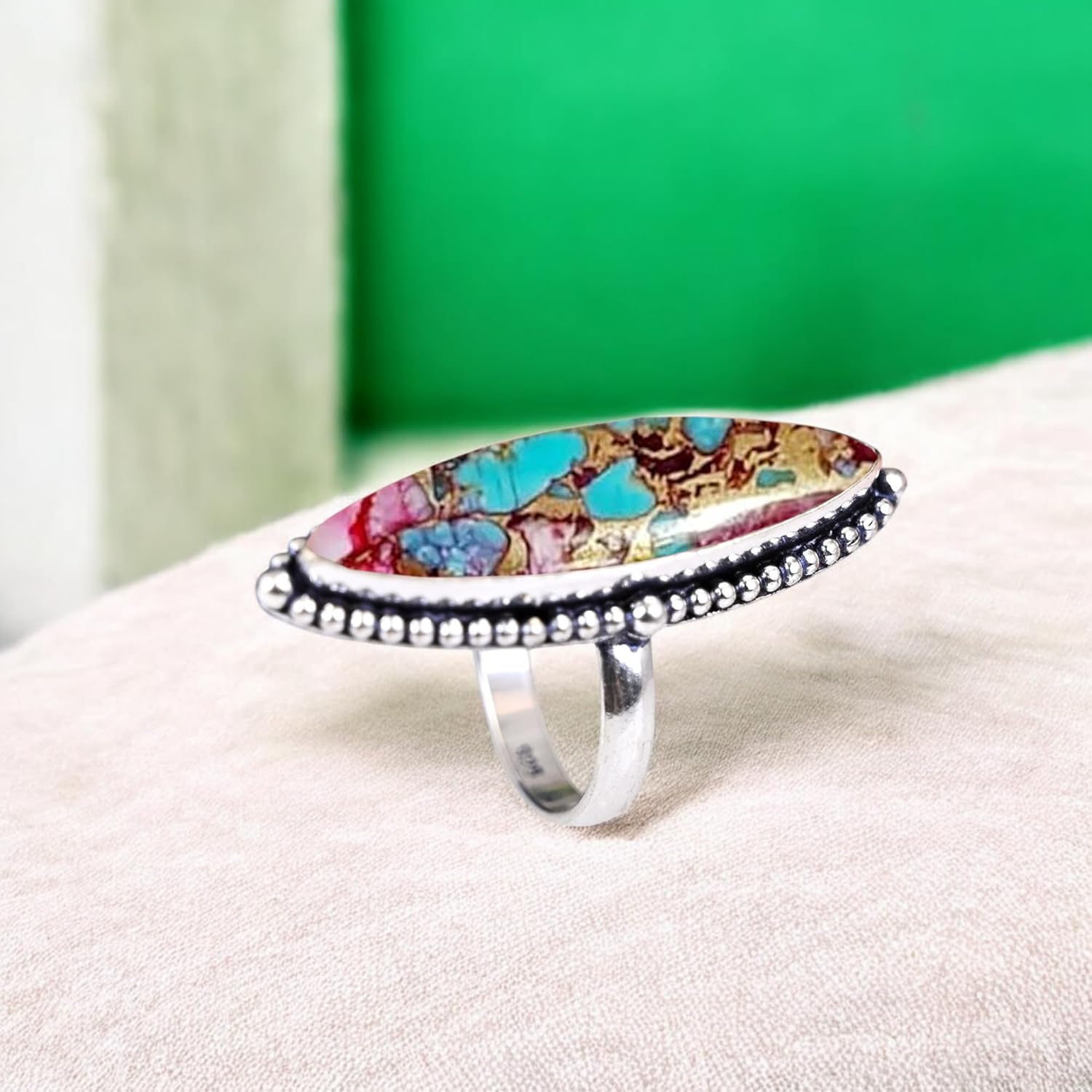 Marquise Large Shape Purple Green Doublet Opal Ring Overlay Silver Ring Simple Classy Handmade Opal Jewelry Love Promise For Women Ring Present Wedding Gift For Her
