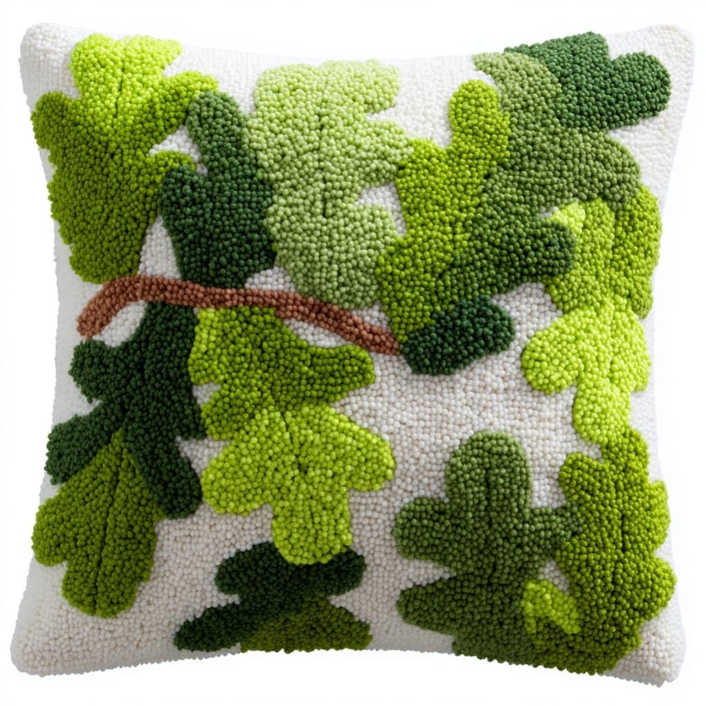 AxiangziK Latch Hook DIY Pillow Kit,Oak Leaves Cushion Cover 43X43Cm