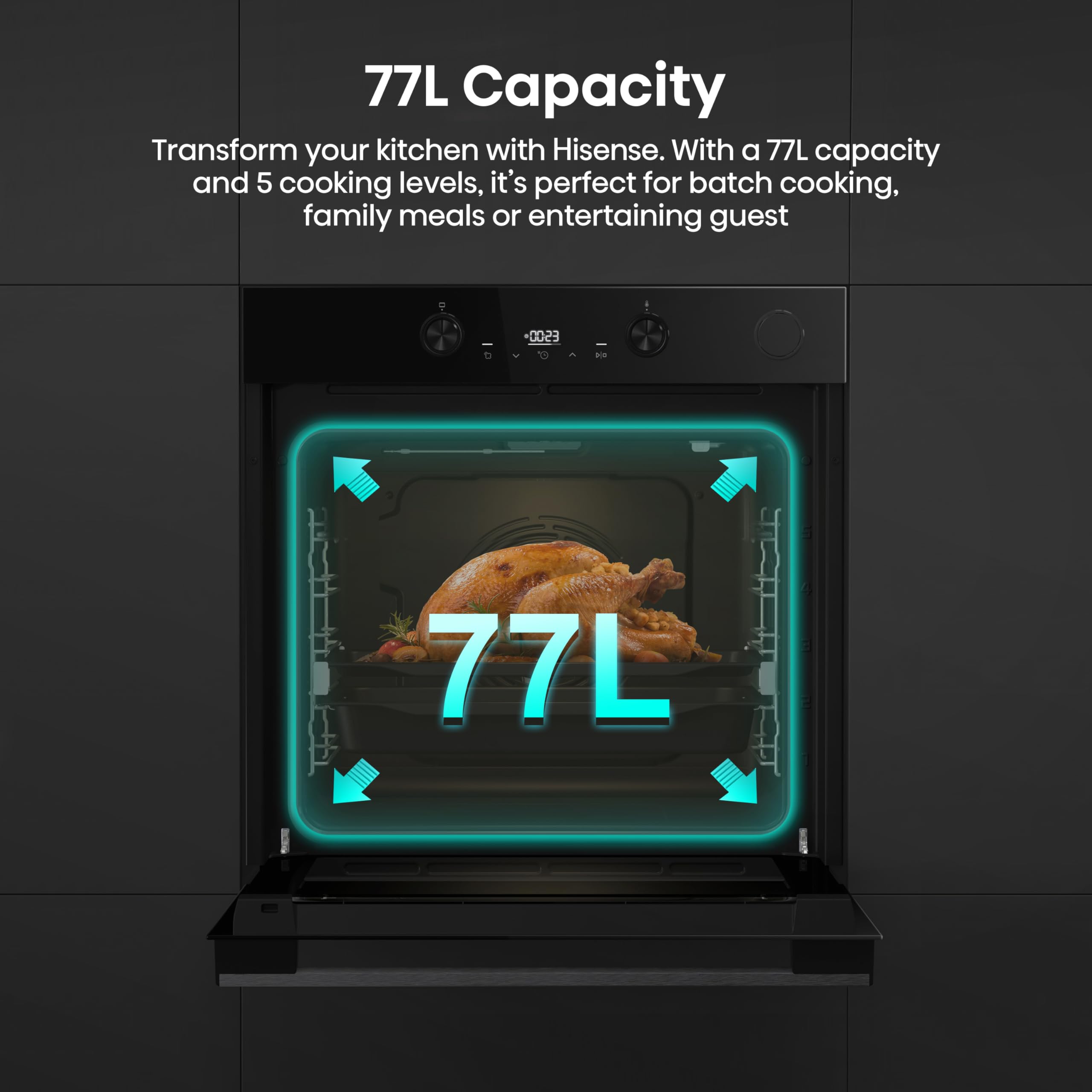 Hisense Hi4 BlackLine 77L BSA66226ADBGUK Built-In Electric Single Oven with Air Fry - Black - A Rated — view 5